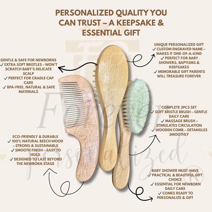 Custom Wooden Baby Brush Set | Personalized Wooden Baby Brush | Personalized Baby Gift Girls | Personalized Baby Gifts | Baby Brush and Comb Set | Custom Baby Gifts | Personalized Gifts