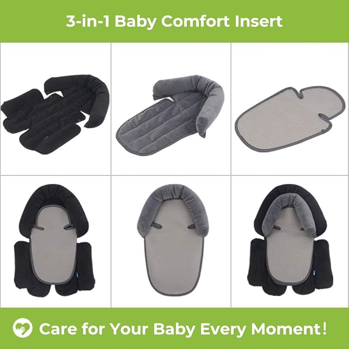 COOLBEBE Upgraded 3-in-1 Babybody Support for Newborn Infant Toddler - Extra Soft Car Seat Insert Cushion Pad, Perfect for Carseats, Strollers, Swings, Black