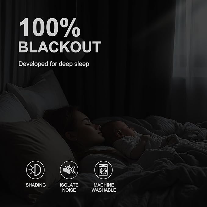 NICETOWN 100% Blackout Curtains for Bedroom, Total Blackout Thermal Insulated Grommet Window Plylux Curtains & Drapes 63 Inch Length for Living Room, 2 Panels Set (Black, 52 x 63 Inch)