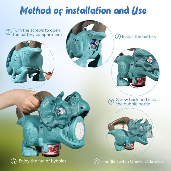 Dinosaur Bubble Machine with Colorful Lighting for Kids Automatic Handheld Dinosaur Bubble Toy 20000+ Big Bubbles Per Minute Bubbles Toy for Outdoor Parties Yard Fun Kids Gift Triceratops Coffee