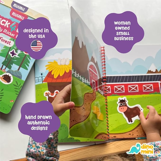 Stick4Ever Jelly Sticker Book - for Kids - Waterproof, Easy to Clean Jelly Stickers - Busy Book for Toddlers with 50 Pcs of Jelly Stickers (Dinosaurs)
