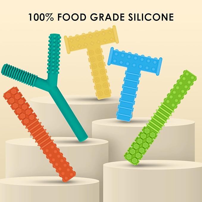 ERKOON 5 Pack Sensory Chew Toys for Autistic Children, Silicone Chewy Tubes Teething Tubes for Autism, ADHD, SPD, Chewies with Special Needs, Oral Motor Chewy Tool for Sensory Kids