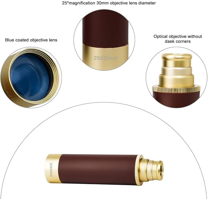 Retro Pirate Telescope Zoomable 25x30 Spyglass Portable Collapsible Handheld Telescope Vintage Monocular for Kids & Survival Gear Compass Pocket Military Compass for Camping Boating