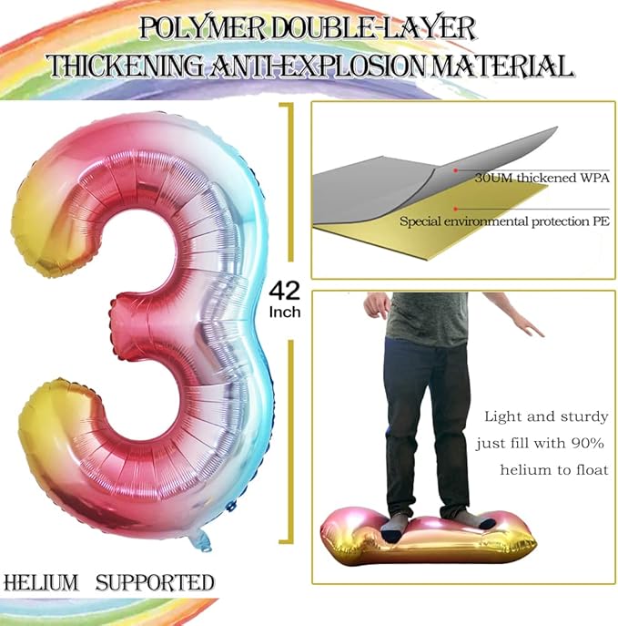 GOER Number 30 Balloons for 30th Birthday Party Decorations,42 Inch Jumbo Foil Helium Balloons for 30th Anniversary (Rainbow)