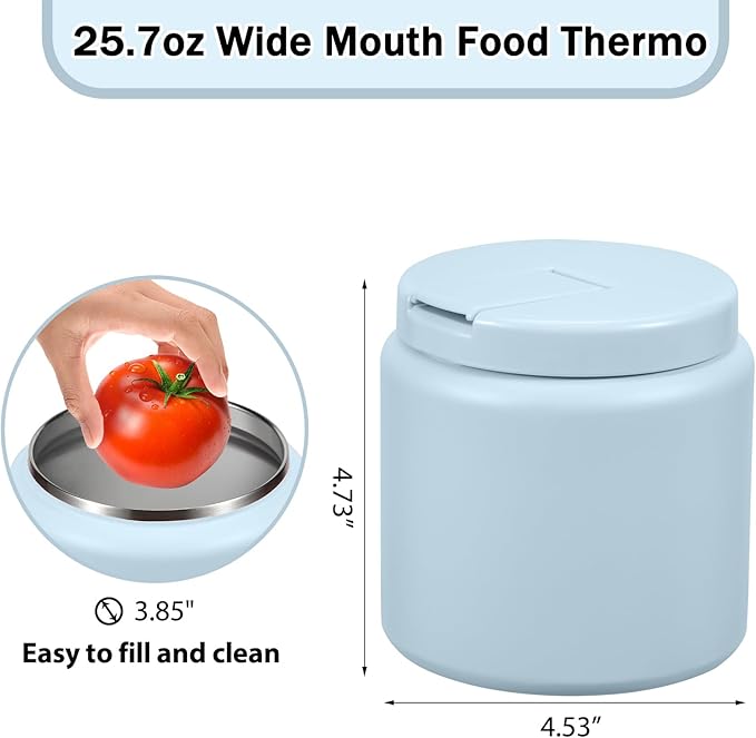 26oz Kids Thermos for Hot Food, Insulated Vacuum Food Jar with Buckle Lid, Stainless Steel Wide Mouth Leak Proof Insulated Lunch Container for School Picnic Travel, Blue