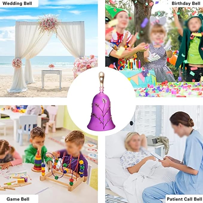 Handbell Set for Church Ornate and Elegant Leaf-Shaped Trim Handheld Bell, Home Kitchen Dinner Call Dinner Bell, Crisp Glass Collision Sound (Color : Purple, Size : 5.9 * 3 inches)