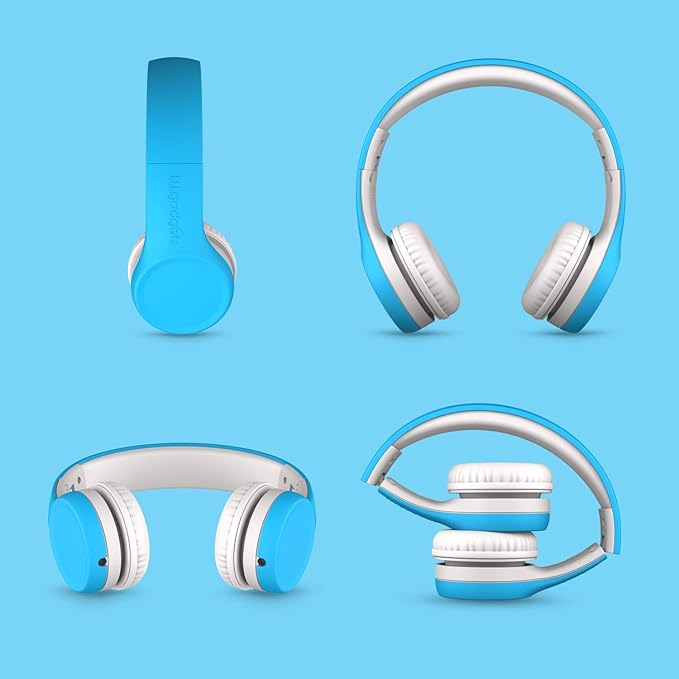 LilGadgets Connect+ Wired Kids Headphones for School with Mic, Volume Limited & Noise Reduction, On-Ear Headset with Cord, SharePort Technology for Multiple Kids & SoftTouch Padding, Blue