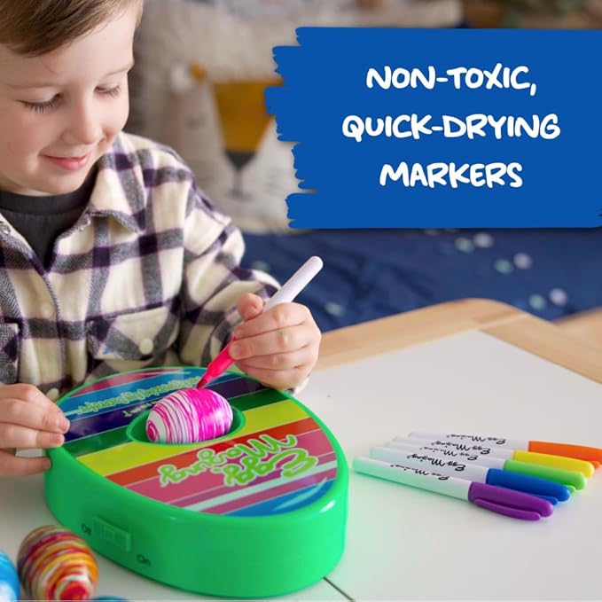 The Eggmazing Egg Decorator Easter Egg Decorator Kit - Arts and Crafts Set - Includes Egg Decorating Spinner and 8 Colorful Quick Drying Non Toxic Markers (Spring Green) - Packaging May Vary