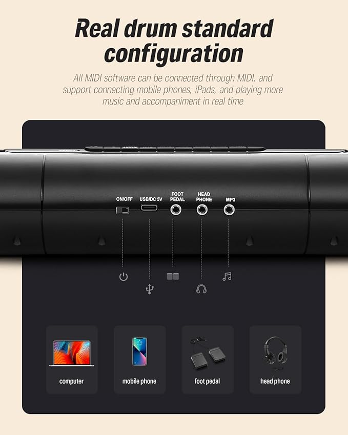 Donner Electric Drum Set Upgrated, 7 Pads Electronic Drum Pad Roll Up Quiet Drum Pad Built-in Speaker, 40 Lessons Included, Kids Holiday Christmas & Birthday Gift Instrument Toys(DED-20R) New