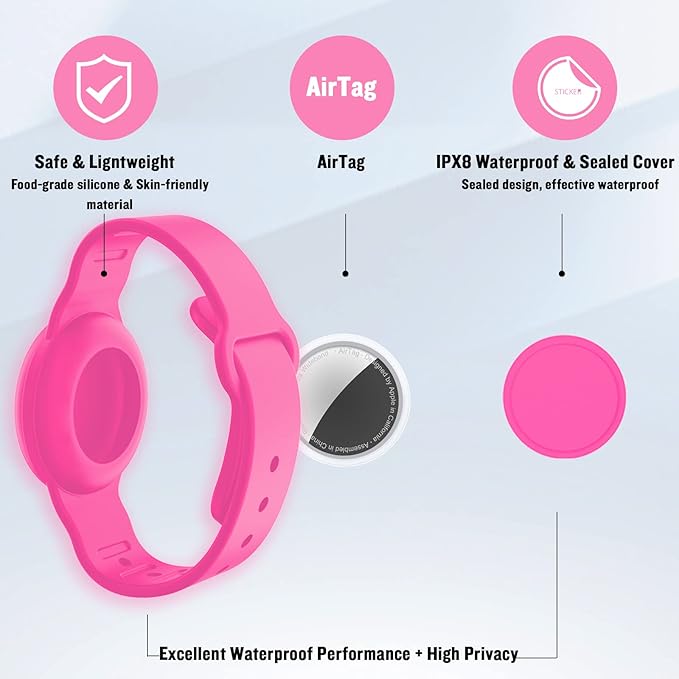 2 Pack Waterproof AirTag Bracelet for Kids, Hidden Silicone Wristband for AirTag, GPS Tracker Case for Air Tag Holder Strap Band for Child Toddler, Secure Anti-Loss Protection(Luminous)