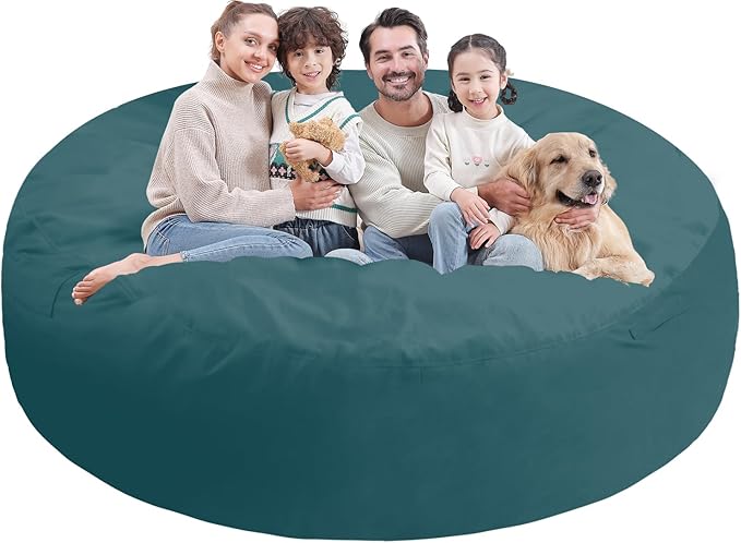 7FT Bean Bag Chair, Large Bean Bag Chairs with Memory Foam Filled, Fluffy Beanbag Sofa with Dutch Velvet Cover, Round BeanBag Chairs for Living Room, Playroom - Sea Blue