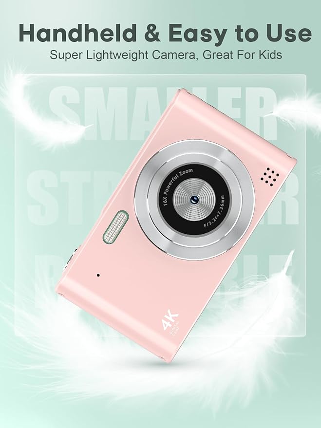 Digital Kids Camera 1080P Vlog Camera with 64GB, Lanyard, 16X Zoom Anti Shake, Card Reader 44MP Compact Portable Point Shoot Digicam for Kid Teen Girl Boy Christmas Halloween Thanksgiving(Pink)