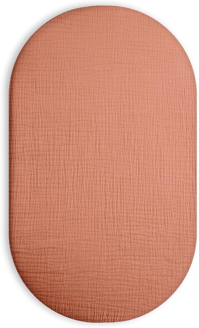 Bassinet Sheet for Baby Boy and Girl, Fitted Sheets for Rectangle, Oval, Hourglass Bassinet Mattress, Muslin Moses Basket Sheets with Neutral Style (Brick)