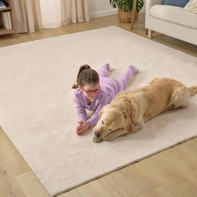 GORILLA GRIP Ultra Soft Washable Area Rug, 6x9, Stain and Slip Resistant Plush Thick Carpet for Bedroom Living Room, No Shed Floor Rugs, Pet Friendly, Dorm Essentials, Kids Nursery Home Decor, Ivory