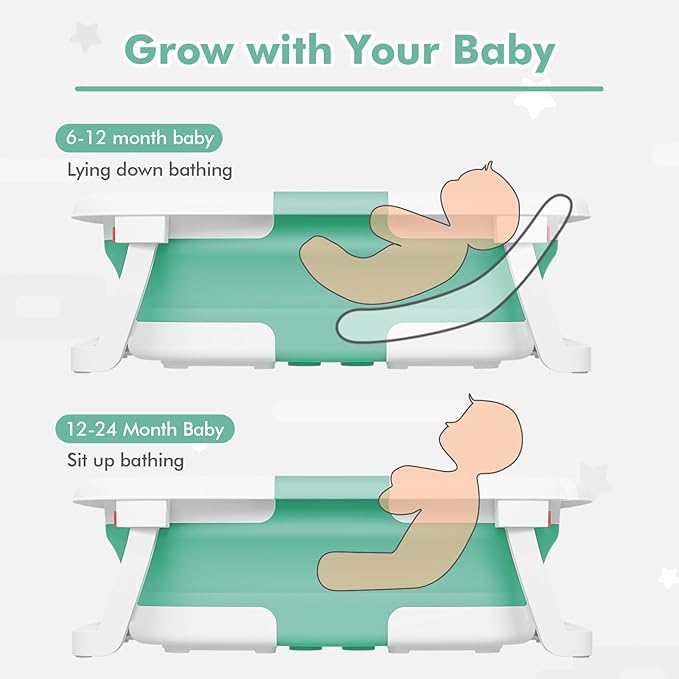 Collapsible Baby Bathtub,Baby Bath Tub with Soft Cushion & Thermometer,Baby Bathtub Newborn to Toddler 0-36 Months,Portable Travel Baby Tub
