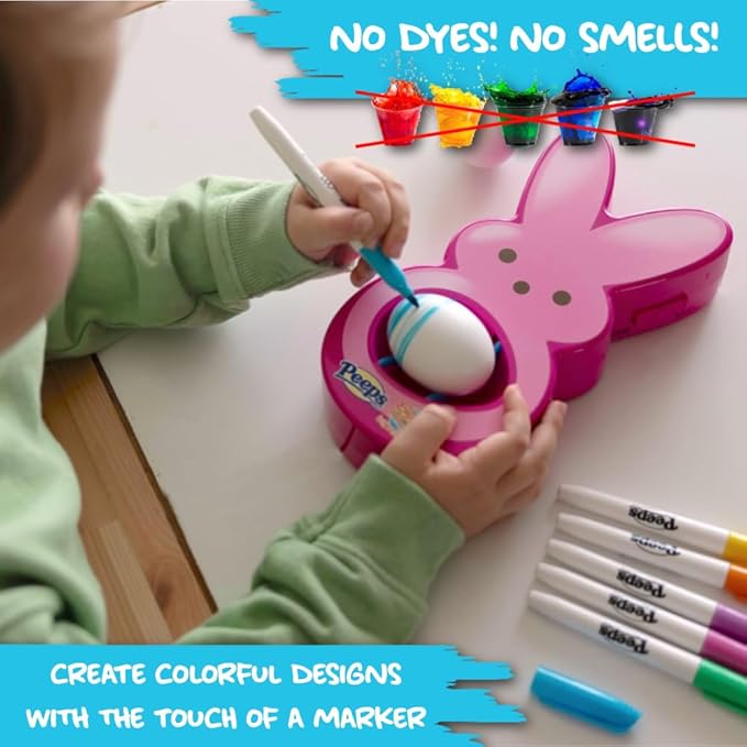 The Eggmazing Egg Decorator - Peeps Bunny - Arts and Craft Set Includes 6 Colorful Quick Drying, Non-Toxic Markers - Pink - Packaging May Vary