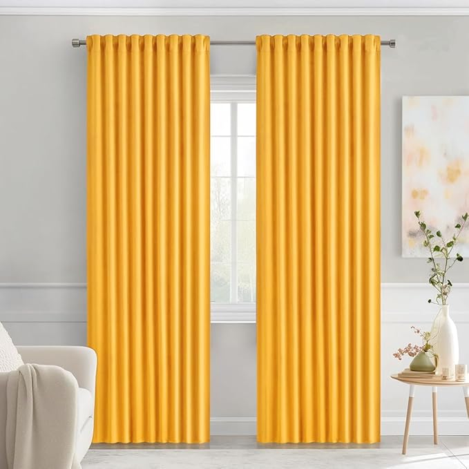 MIULEE Yellow Back Tab Blackout Curtains 84 Inch Length 2 Panels Set for Living Room Bedroom Privacy, Rod Pocket/Pinch Pleat Thermal Insulated Room Darkening Pleated Light Blocking Drapes