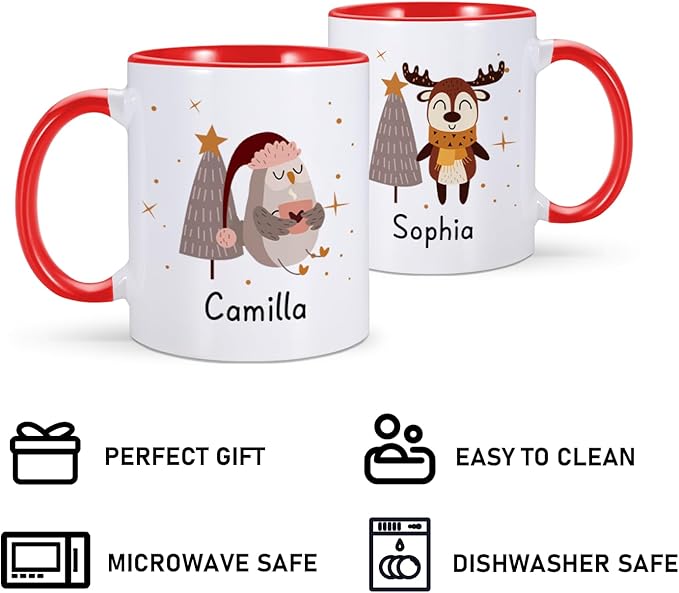 Christmas Gifts for Kids, Personalized Name Christmas Coffee Mug, Cute Hot Chocolate Cocoa Mug, Winter Holiday Cups for Children, Customized Christmas Birthday Gifts for Women Families Friend