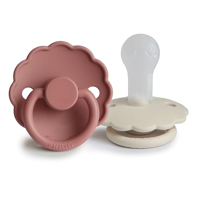 FRIGG Daisy SilkySoft Silicone Baby Pacifier | Made in Denmark | BPA-Free (Powder Blush/Cream, 6-18 Months)