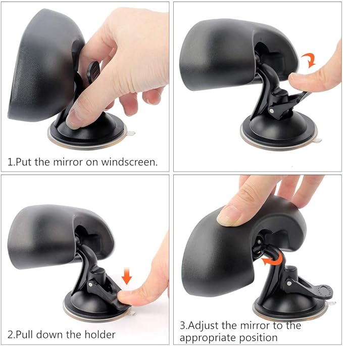 GES Rear View Mirror - 360 Degree Adjustable, Strengthen Suction Cup for Car - 5.9 x 2.2Inch - Black