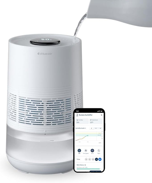 BLUEAIR Premium Smart Humidifier for Large Rooms, Bedrooms, Better Sleep with Evaporative Invisible Mist Tech, Auto Humidify, Easy Top Fill, Smart Control with App, Touchscreen, 3.5L Tank for 48 hours