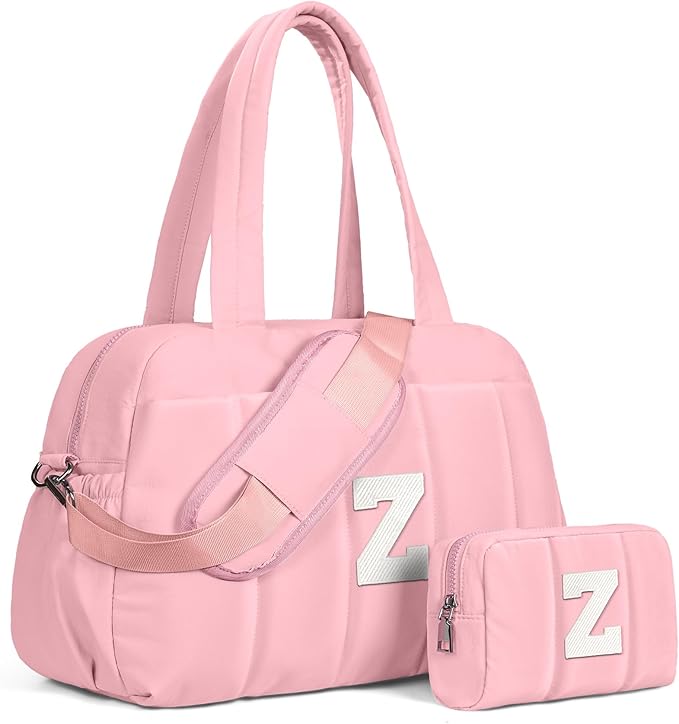 Duffle Bag for Travel, Weekender Bags for Women，Gifts for Young Women-Initial Overnight Bag with Wet Pocket，Lightweight Travel Bags Personalized Gym Tote with Makeup Pouch