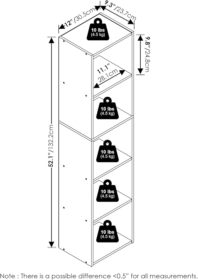 Furinno Pasir 5-Tier Open Shelf Bookcase, Bookshelf, Amber Pine