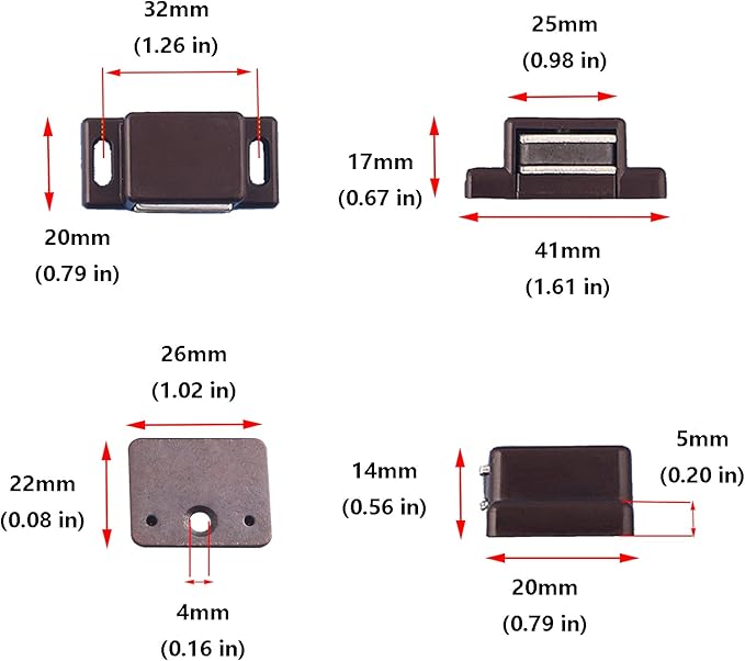 Antrader 12-Pack 10-15lbs Magnetic Cabinet Door Catch Plastic Stop Holder Closet Latch with Screws, 1.6" x 0.8" x 0.5", Brown