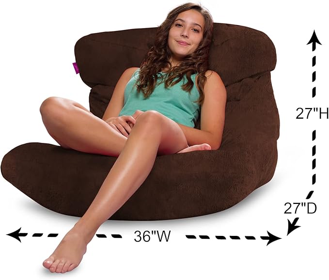 Posh Creations Structured Comfy Bean Bag Chair for Gaming, Reading, and Watching TV, Laguna Lounger, Rabbit Fur - Brown