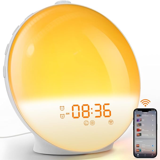 Dekala Sunrise Alarm Clock, Wake Up Light, Smart APP Control, Sundown Sleep Sound Machine, Dual Alarms, FM Radio, Natural Alarm Sounds, Alarm Clock for Heavy Sleepers Kids Adults, Ideal Gift