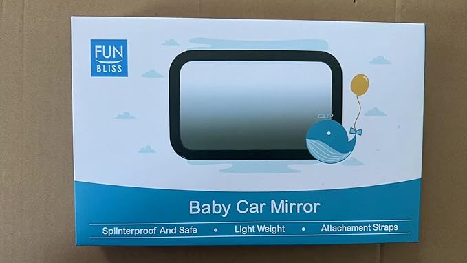 Funbliss Baby Car Mirror for Rear Facing Seat,360° Rotation, Safety Certified Shatterproof Acrylic Glass, Clear Wide View,Infant Mirror for Car Seat Rear Facing