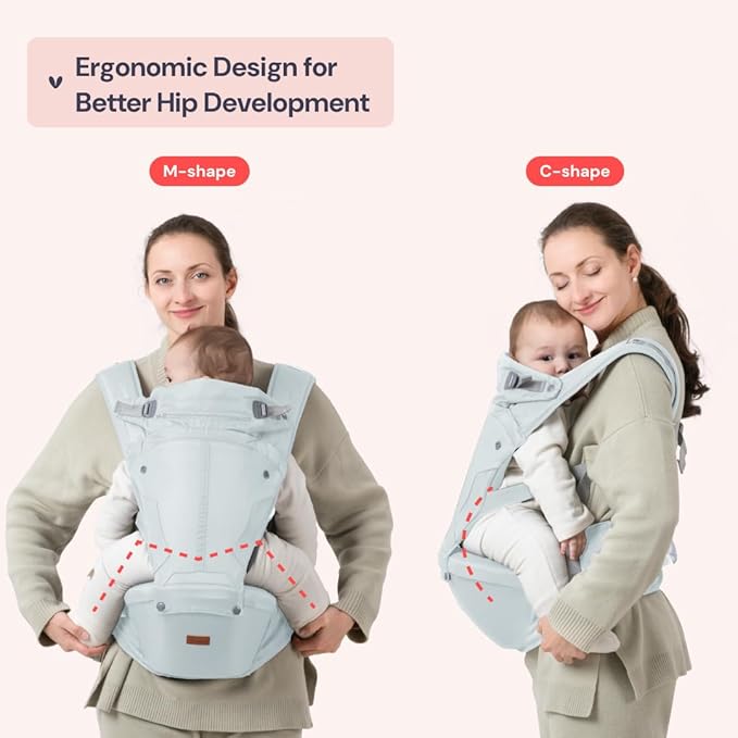 BabbleRoo Grow Carrier – Safety-Certified 6-in-1 Baby Carrier with Hip Seat, Ergonomic & Adjustable Toddler Carrier 7-50 lbs with Hip Support, Hood for Sun Protection, Newborn to Toddler, Seafoam