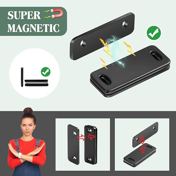 Ultra Thin Cabinet Door Magnets Catch,Magnetic Door Catch,Cabinet Latch Magnetic Closures for Kitchen Closet and Cupboard Wardrobe (Black Magnetic 4P)