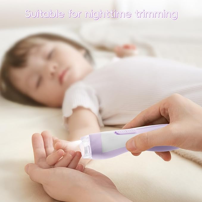 Baby Nail Trimmer Electric, 15 in 1 Baby Nail Clippers for Gentle Nail Care, Rechargeable Baby Nail File Electric with Light &15 Grinding Pads for Infant Toddler, Purple