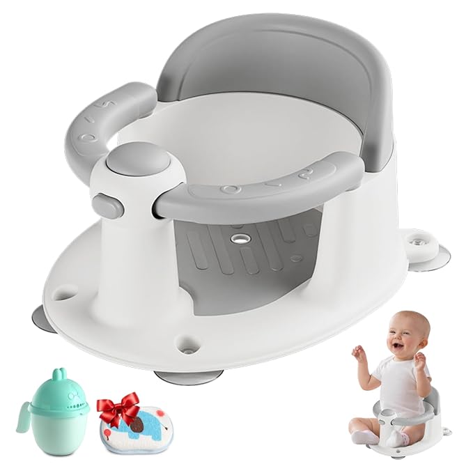 Baby Bath Seat for Babies 6 Months & up, Non-Slip Toddler Bath Seat for Baby & Newborn, Sit Up Bath Seat for Baby,Grey