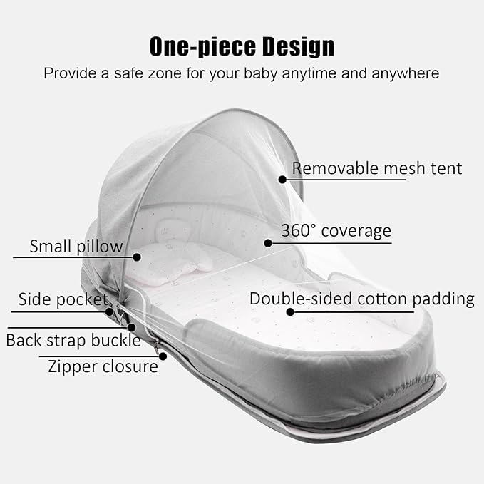 Baby Lounger - Baby Lounger Pillow for Newborn, 0-18 Months, Foldable Infant Lounger Soft Breathable for Home and Travel