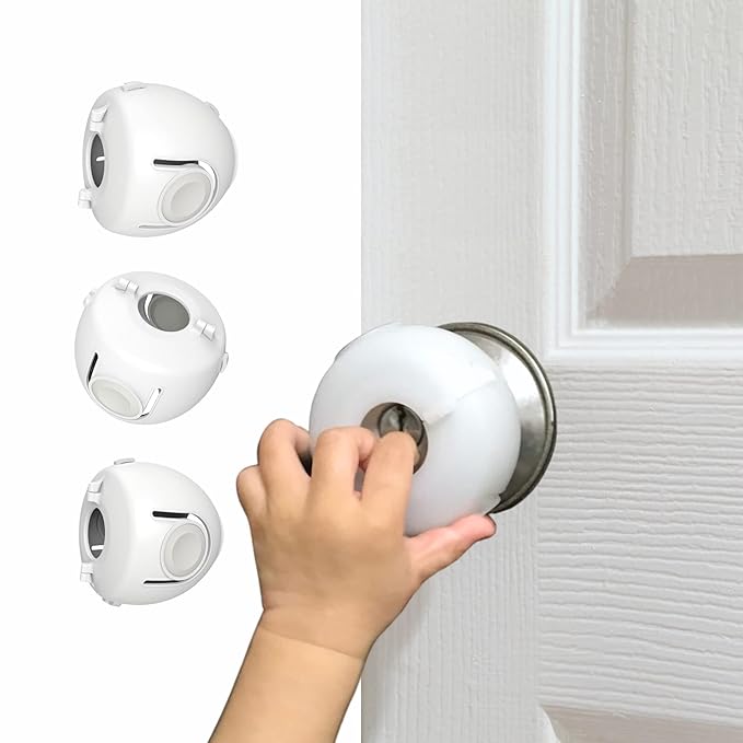 6 Pack Door Knob Safety Covers for Kids, Child Proof Door Knob Covers, Door Handle Baby Proof, Child Locks for Door, Easy to Install, White