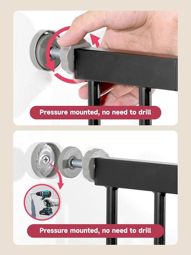 36" Extra Tall Baby Gate for Stairs, 29.5-40.5" Wide Dog Gate for Doorways, Walk Thru Auto Close Metal Pet Gate for The House, Stairs and Doorways, Child Gate Pressure Mounted Dog Gate Indoor - Black