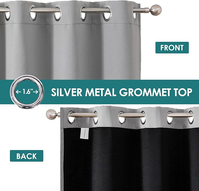 ChrisDowa 100% Blackout Curtains for Bedroom with Black Liner, 2 Thick Layers Total Blackout Thermal Insulated Grommet Small Window Curtains 45 Inch Length 2 Panels Set (Light Grey, 42 x 45 Inch)