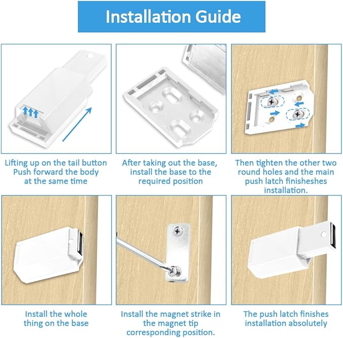 Heavy Duty Push to Open Door Latch, 5 Pack White Magnetic Push Latches, Hidden Push Touch Latch Hardware for Push to Open Cabinet, Magnetic Door Catch for Cabinet Drawer Wardrobe Kitchen Door