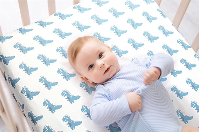 4 Pack Soft Baby Boy Crib Sheets for Standard Crib Mattress Dinosaur Star Cloud Soft Polyester Neutral Unisex Fitted Crib Sheets Set for Baby Boys
