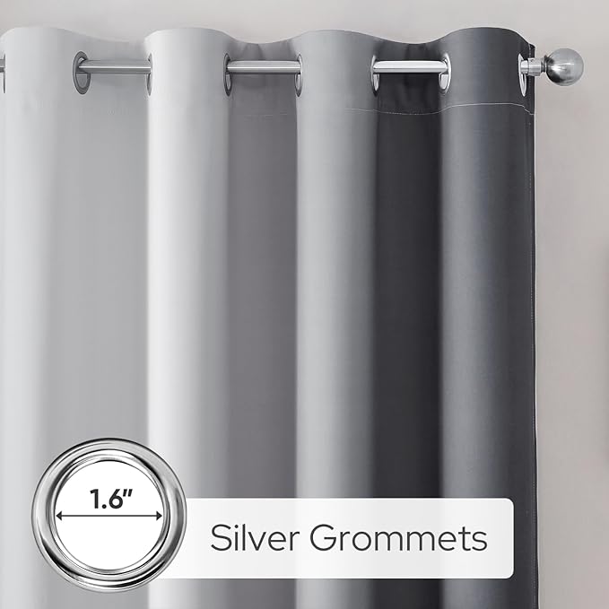 HOMEIDEAS Gray Grey Ombre Blackout Curtains, 52 X 96 Inch Length Gradient Color Room Darkening Curtains with Grommet Thermal Insulated Window Drapes for Living Room, Bedroom, 2 Panels