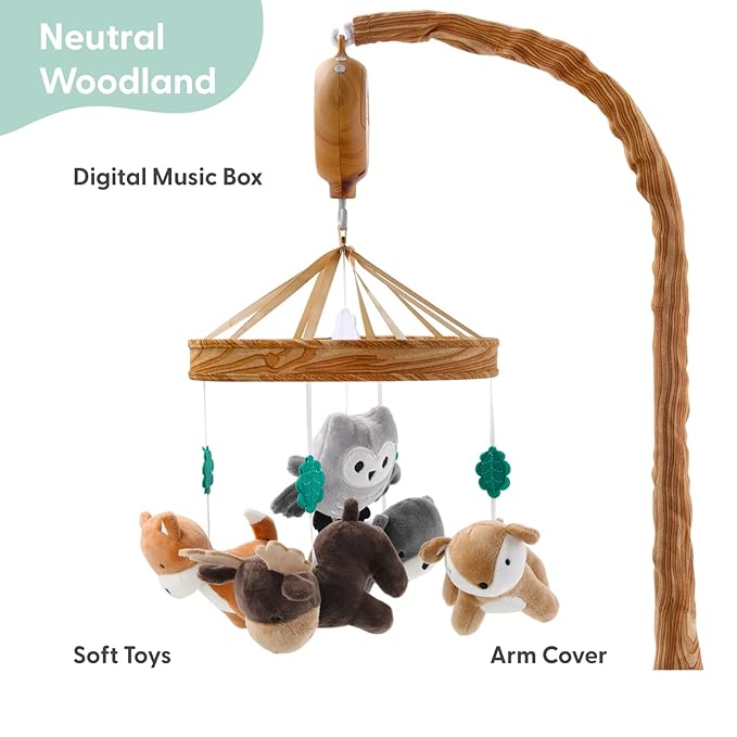 The Peanutshell Crib Mobile for Boys or Girls - Woodgrain Musical Baby Crib Mobile with 12 Lullabies, Whimsical Woodland Baby Whimsical Woodland Nursery Decor