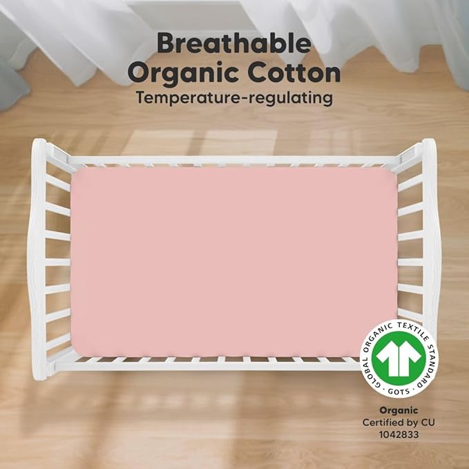 KeaBabies 2-Pack Organic Crib Sheets for Boys, Girls - 52x28 Fitted Crib Mattress Sheet Neutral, Breathable Jersey Cotton Cover for Baby Bed, Toddler Mattress, Soft & Cute Prints (Rose)