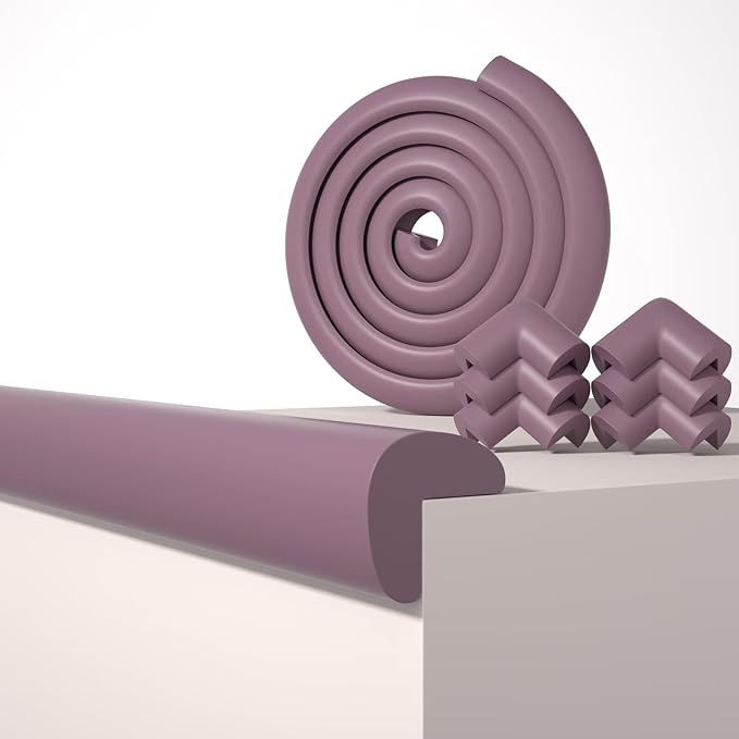 Baby Proof Edge Corner Protector, 6.56FT 0.47''Th L-Shape Furniture Corner & Edge Safety Bumpers with 6 Corners, Pre-Taped, Soft NBR Rubber Foam Desk Edge Cushion Wall Corner Protector（Brown）