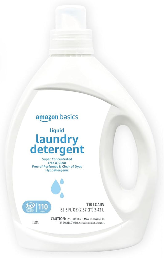 Amazon Basics Concentrated Liquid Laundry Detergent, Free of Perfumes & Clear of Dyes, 110 loads, 82.5 Fl Oz (Previously Solimo)