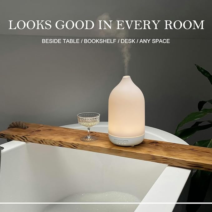 Essential Oil Diffusers, Aromatherapy Diffuser for Essential Oils, 100ml Oil Diffusers for Large Room - 5 Timers, Warm Ambient Light, Auto-Off