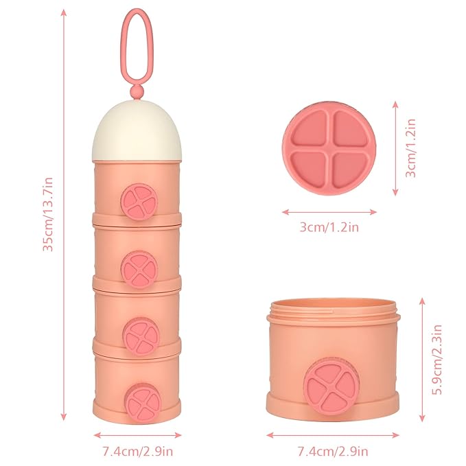 Accmor Formula Dispenser On The Go, 4 Layers Stackable Formula Container to Go, Non-Spill Portable Milk Powder Baby & Kids Snack Container, Pink