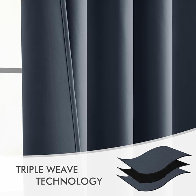 MIULEE Stone Blue Back Tab Blackout Curtains 63 Inch Length 2 Panels Set for Living Room Bedroom Privacy, Rod Pocket/Pinch Pleat Thermal Insulated Room Darkening Pleated Light Blocking Drapes
