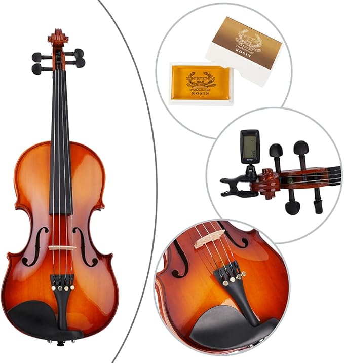 Rhythm Violin Set for Beginners,Acoustic Violins Starter Kit Package for Student,Beginners Fiddle with Hard Case, Rosin, Shoulder Rest, Bow, and Extra Strings (NATURAL, 3/4)